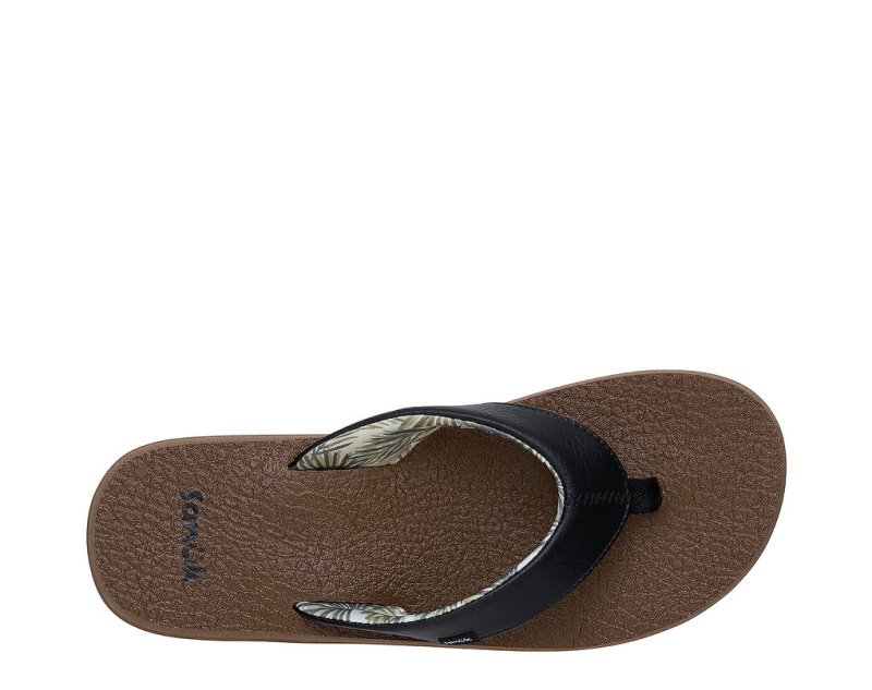 Sanuk Yoga Mat Cushioned Women's Flip Flops Black / Brown | Canada 55PJJ